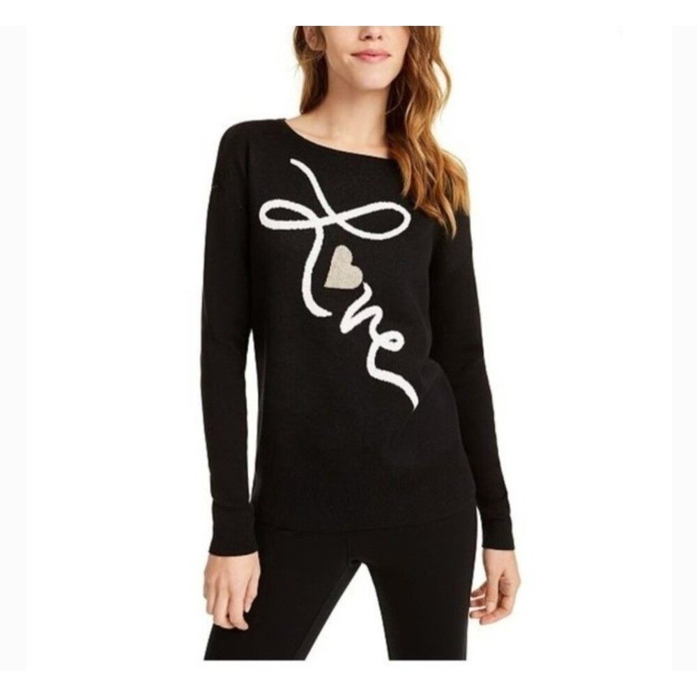 Maison Jules Cursive "Love" Sweater Gold Heart XSMALL